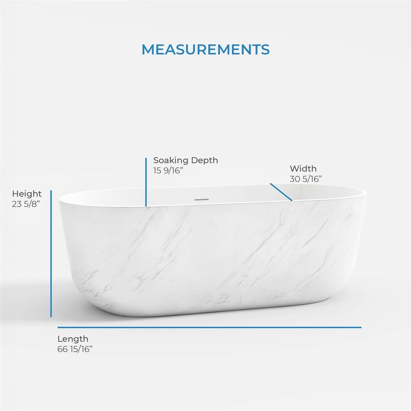 OVE Sophia 67 in. Freestanding Bathtub in Carrara Marble Finish