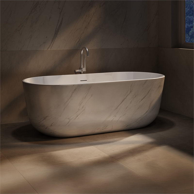 OVE Sophia 67 in. Freestanding Bathtub in Carrara Marble Finish