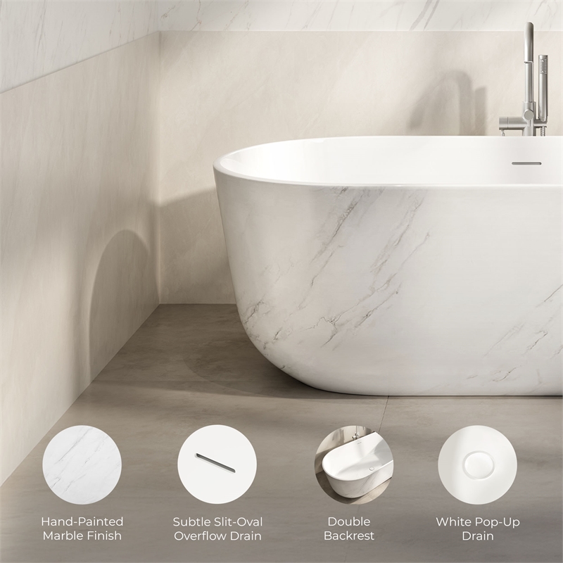 OVE Sophia 67 in. Freestanding Bathtub in Carrara Marble Finish