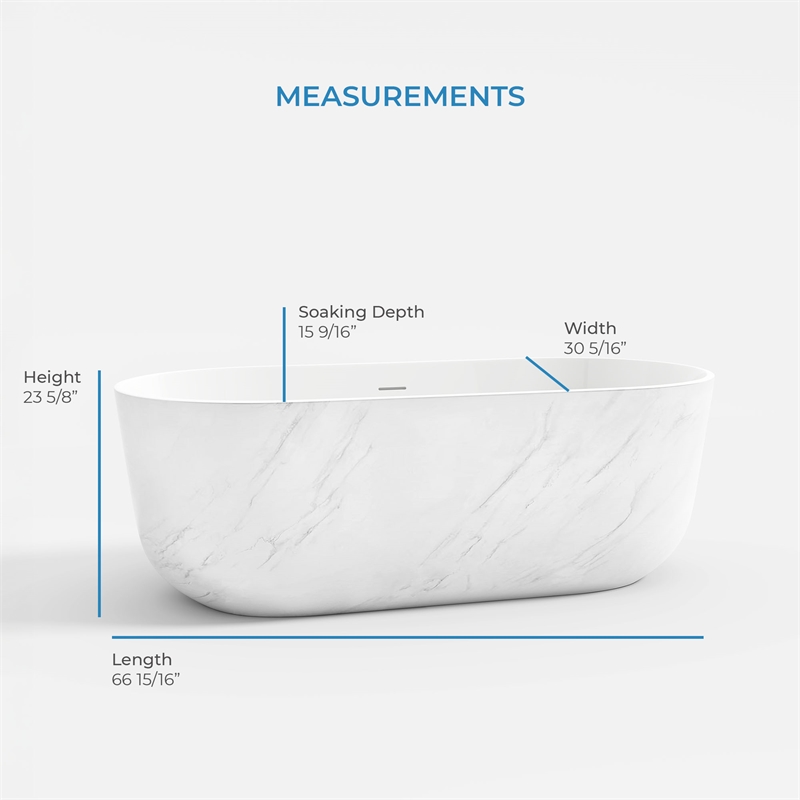 OVE Sophia 67 in. Freestanding Bathtub in Carrara Marble Finish