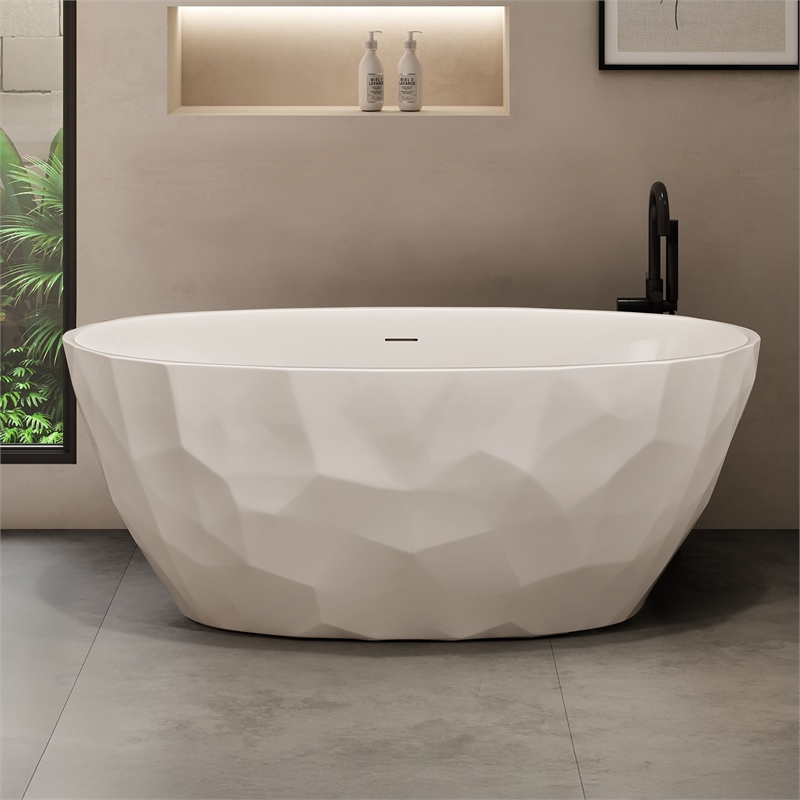 OVE Owen 59 in. Freestanding Bathtub in Faceted White