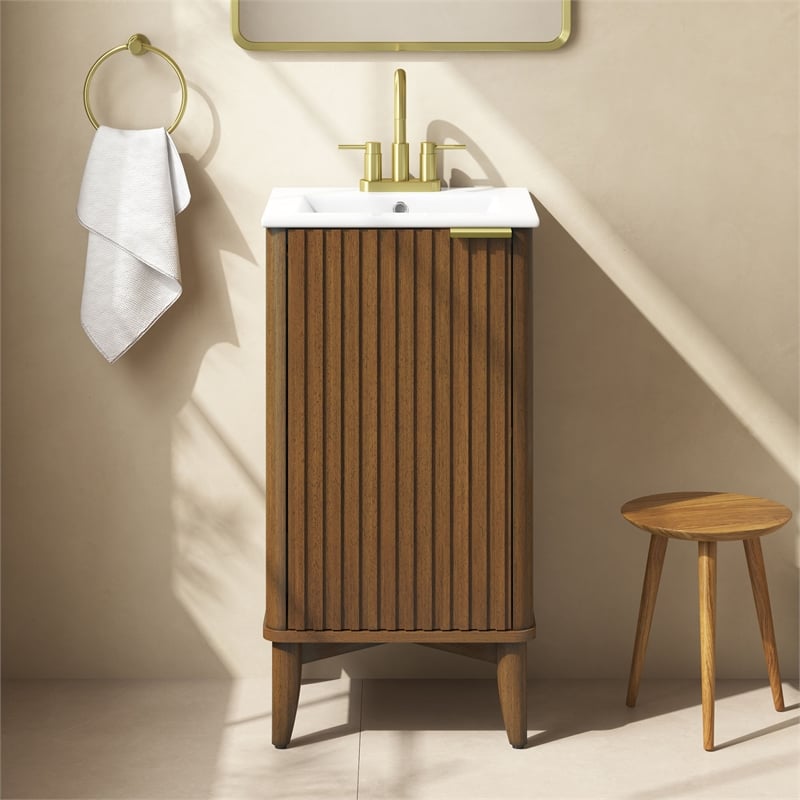 Gabi 18 in. Single Sink Freestanding Warm Walnut Vanity White Ceramic Top