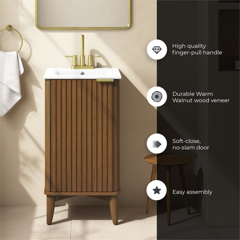 Gabi 18 in. Single Sink Freestanding Warm Walnut Vanity White Ceramic Top
