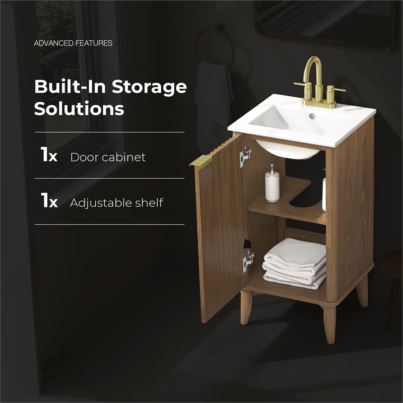 Gabi 18 in. Single Sink Freestanding Warm Walnut Vanity White Ceramic Top