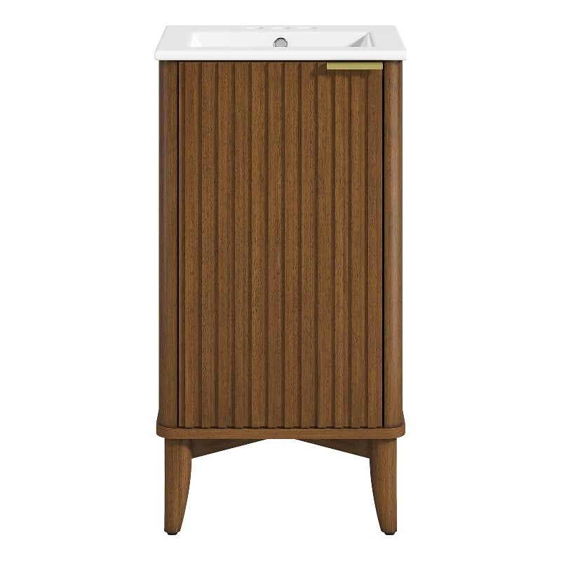 Gabi 18 in. Single Sink Freestanding Warm Walnut Vanity White Ceramic Top