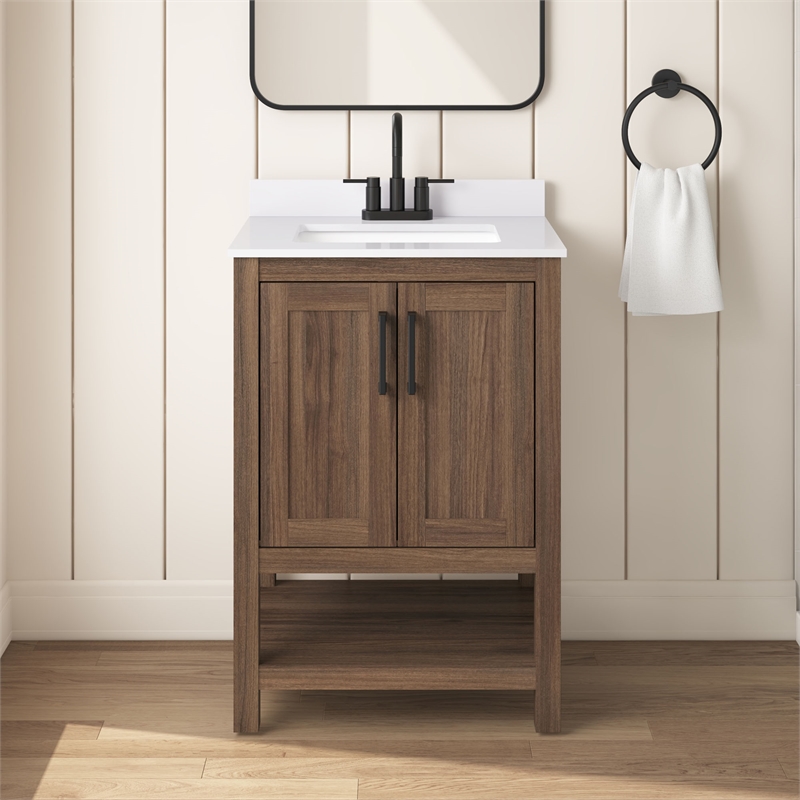 OVE Vegas 24 in. Single Sink Vanity in Spiced Walnut Matte Black