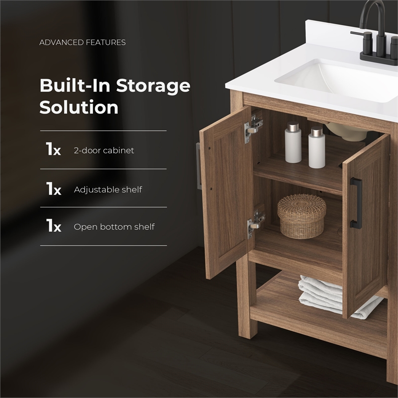 OVE Vegas 24 in. Single Sink Vanity in Spiced Walnut Matte Black