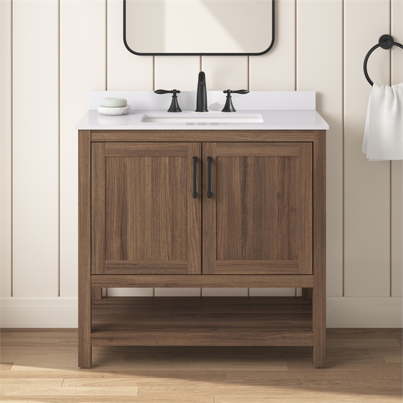 OVE Vegas 36 in. Single Sink Vanity in Spiced Walnut Matte Black