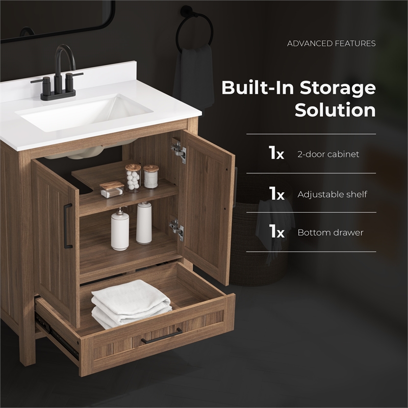 OVE Kansas 30 in. Single Sink Vanity in Spiced Walnut Matte Black