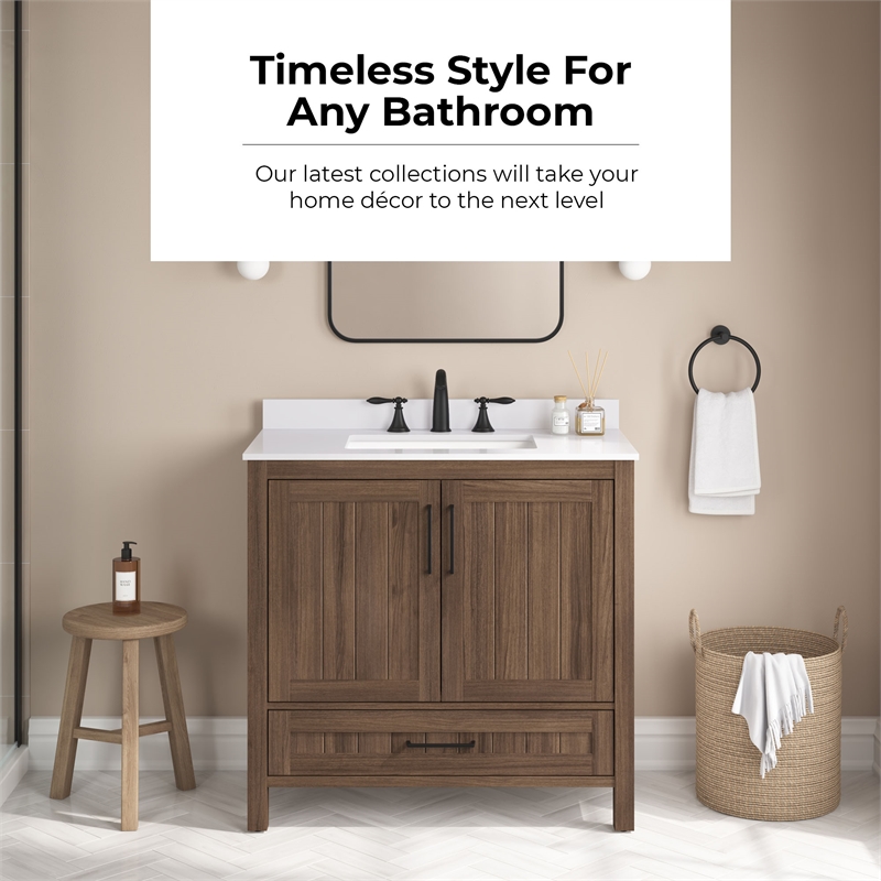 OVE Kansas 36 in. Single Sink Vanity in Spiced Walnut Matte Black