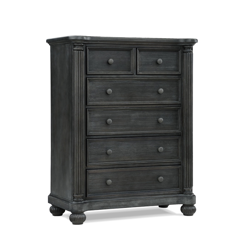 Charleston 6-Drawer Wood Chest in Weathered Brown