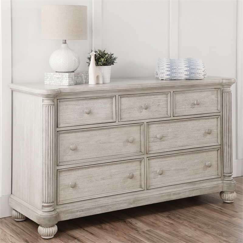 Heritage Baby Products Charleston 7-Drawer Wood Dresser in Weathered White