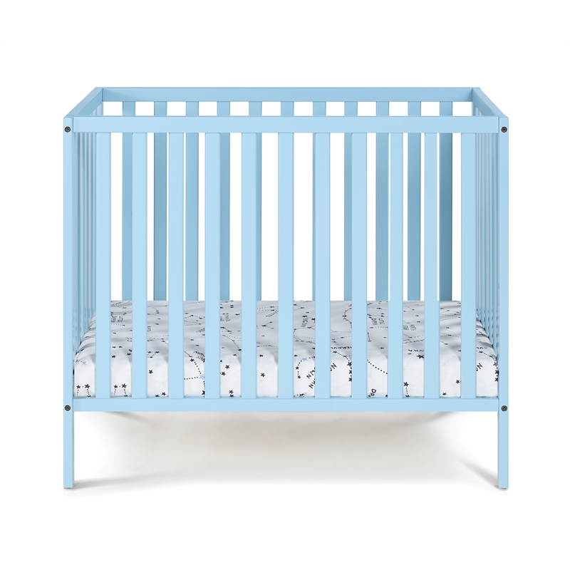 Suite Bebe Palmer Contemporary Wood Mini Crib with Mattress Pad in Baby Blue