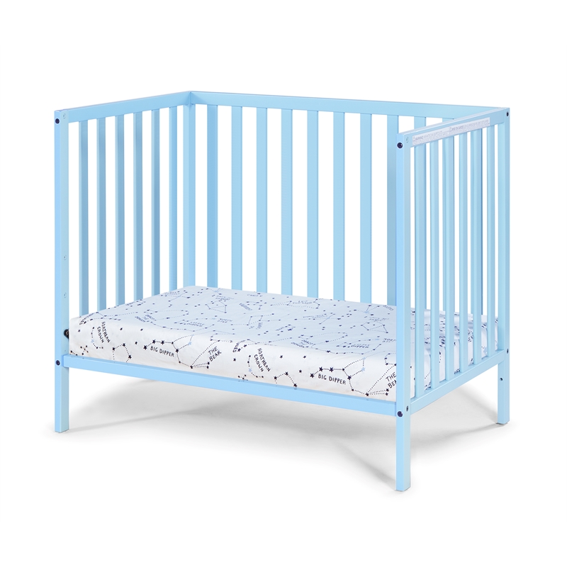Suite Bebe Palmer Contemporary Wood Mini Crib with Mattress Pad in Baby Blue