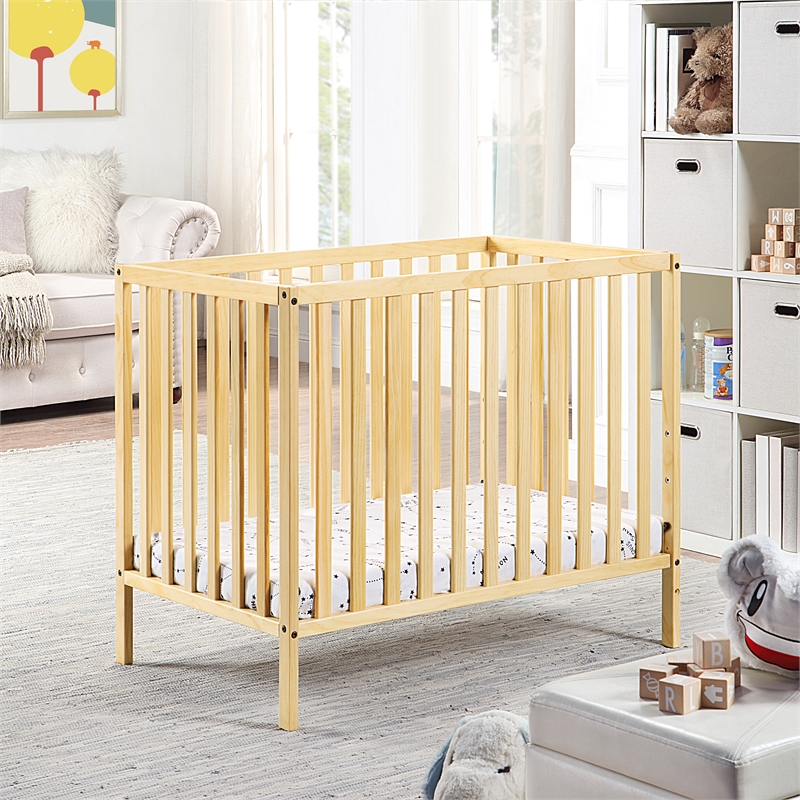 Suite Bebe Palmer Contemporary Wood Mini Crib with Mattress Pad in Natural