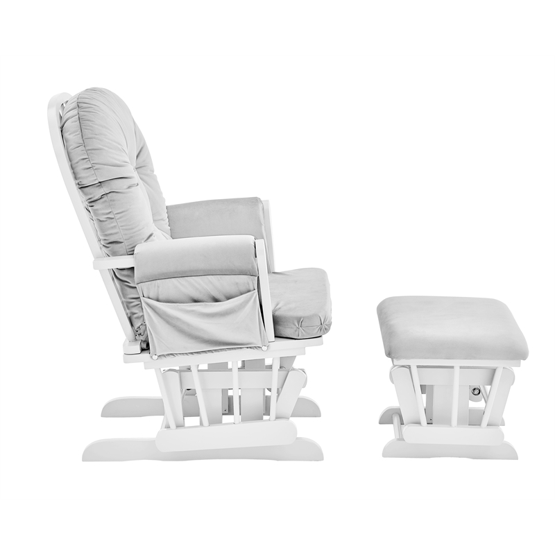 Suite Bebe Mason Wood and Fabric Glider and Ottoman in White and Gray