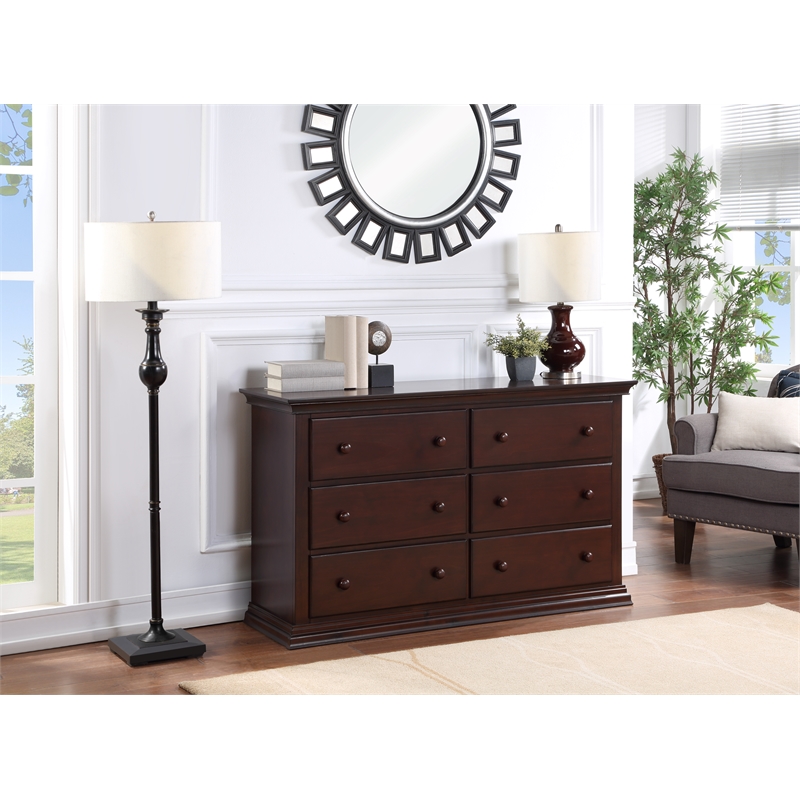 Suite Bebe Hardwood Universal 6 Drawer Fully Assembled Double Dresser Espresso