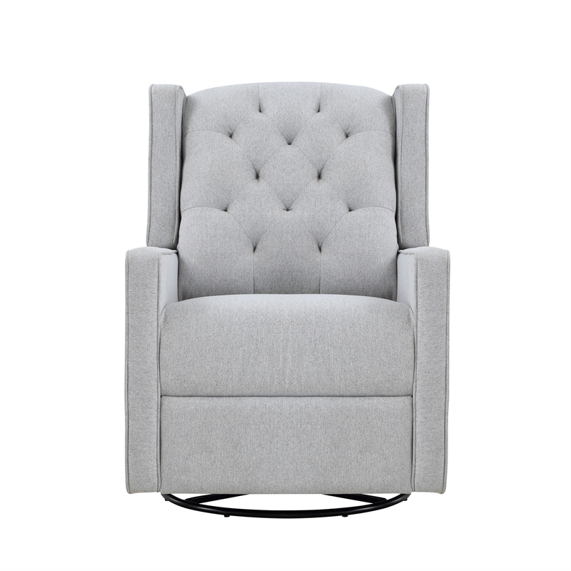 Suite Bebe Bryton Wood Fabric Tufted Gliding Swivel Recliner in Brushed Tweed