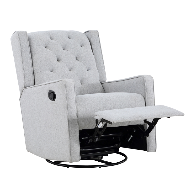 Suite Bebe Bryton Wood Fabric Tufted Gliding Swivel Recliner in Brushed Tweed