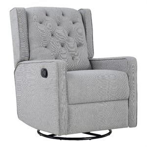 Suite Bebe Bryton Wood Fabric Tufted Gliding Swivel Recliner in Woven Gray