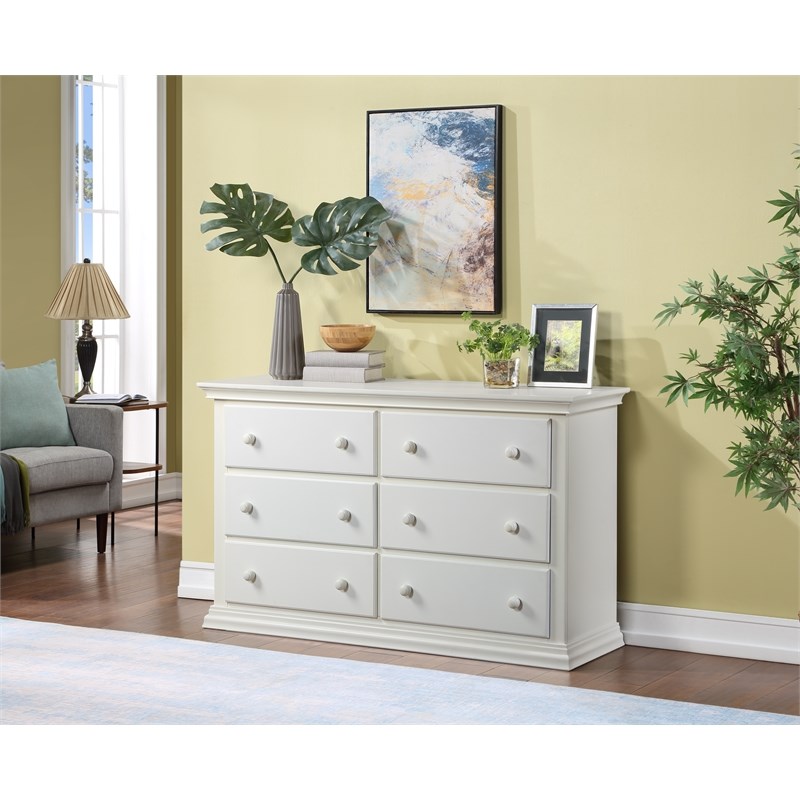 Suite Bebe Celeste 6-Drawer Modern Wood Double Dresser in White Finish