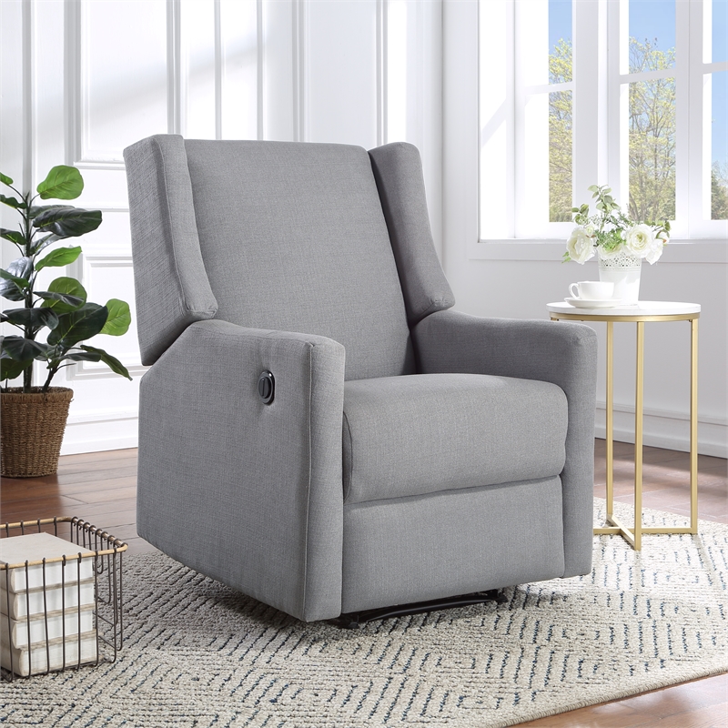 Suite Bebe Pronto Contemporary Wood and Fabric Power Recliner in Oyster Gray