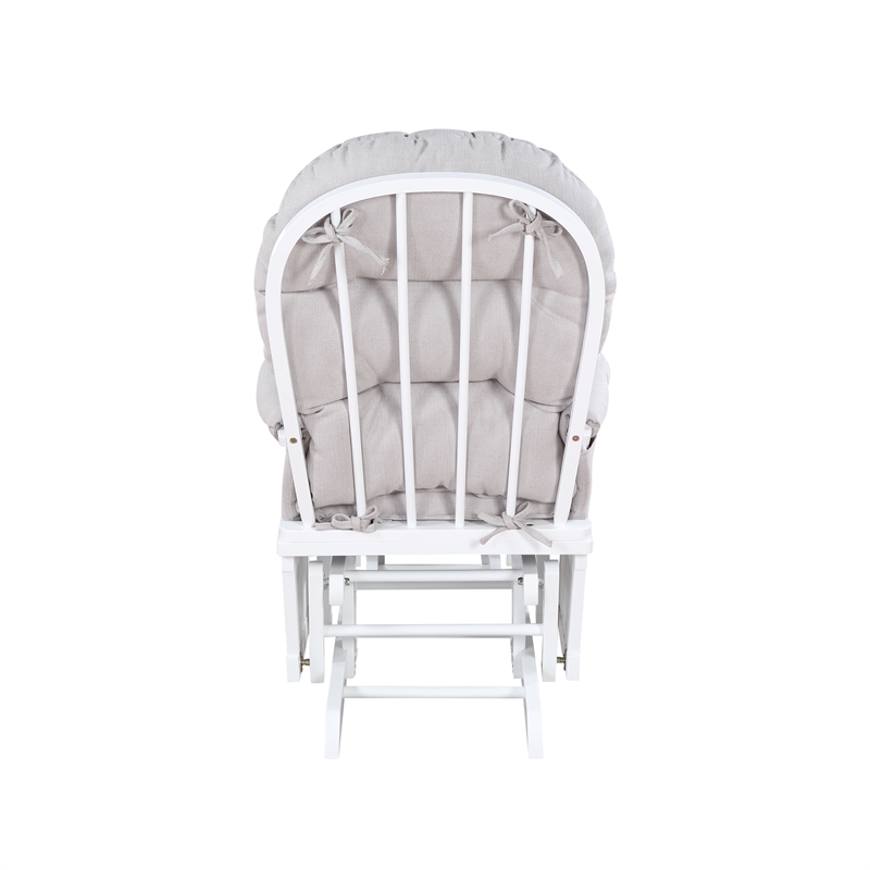 Suite Bebe Madison Glider and Ottoman White Wood and Woven Gray Fabric