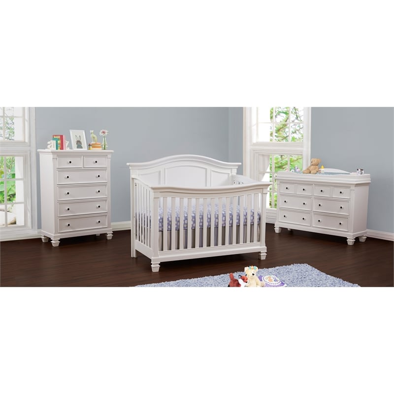 Baby Cache Glendale Traditional Wood 4-in-1 Lifetime Crib in Pure White