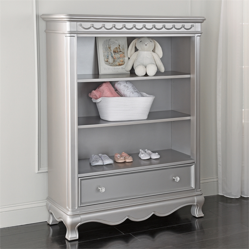 Baby Cache Adelina 3-Shelf Traditional Wood Bookcase in Metallic Gray