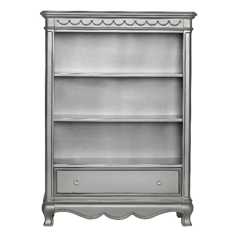 Baby Cache Adelina 3-Shelf Traditional Wood Bookcase in Metallic Gray
