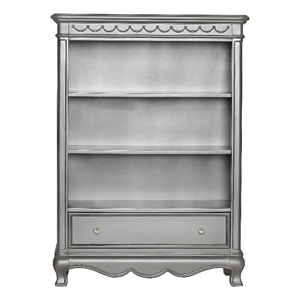 Baby Cache Adelina 3-Shelf Traditional Wood Bookcase in Metallic Gray
