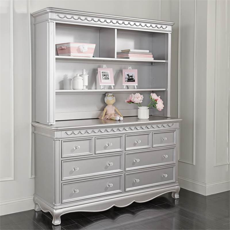 Baby Cache Adelina Traditional Style Wood Hutch in Metallic Gray Finish