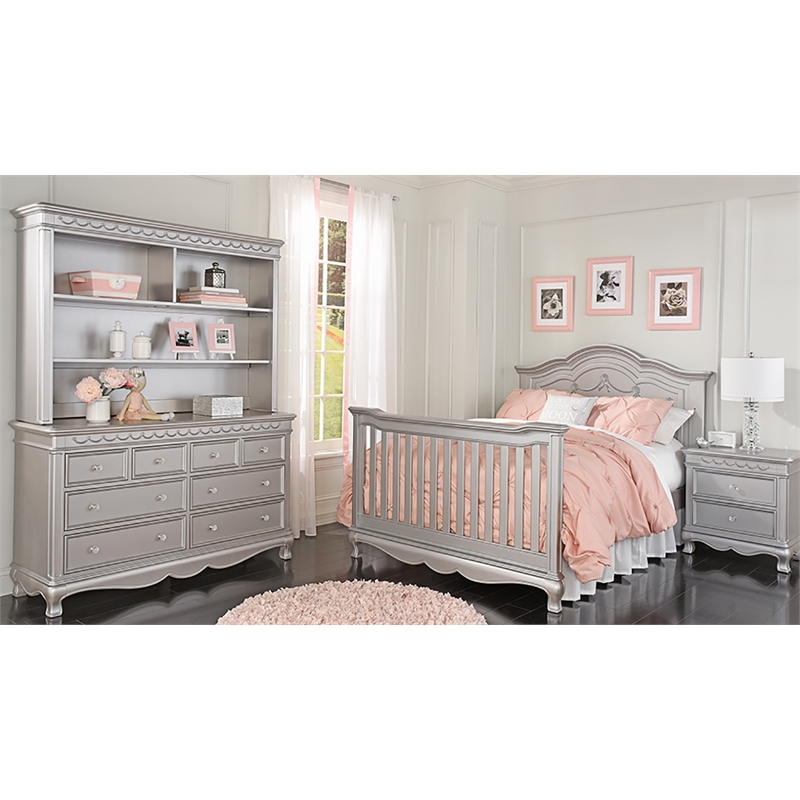 Baby Cache Adelina Traditional Style Wood Hutch in Metallic Gray Finish