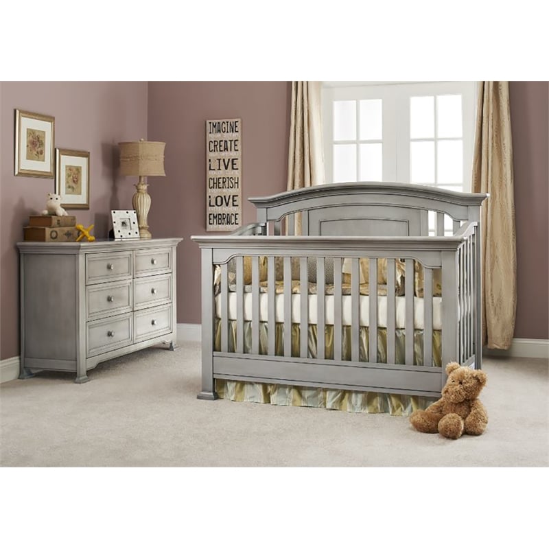 Centennial Medford Traditional Wood 4-in-1 Convertible Crib in Vintage Gray