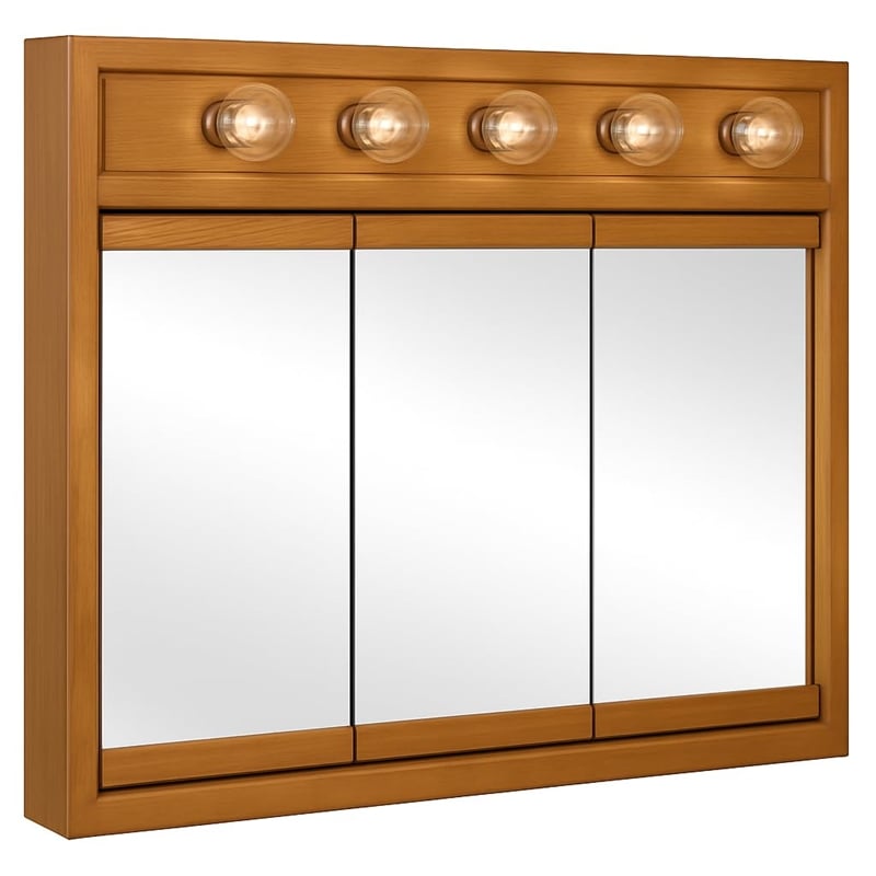 Richland 36-Inch Wood Medicine Cabinet with Lights in Nutmeg Oak