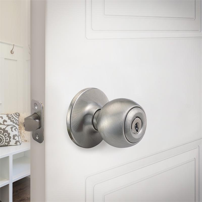 Brass Ball Silver Satin Nickel Keyed Entry Door Knob