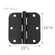 Stainless Steel Door Hinge in Matte Black 3.5-Inch 3-Pack