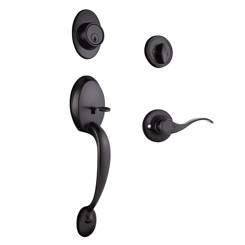 Coventry Brass Door Handleset with Lever and Deadbolt in Black