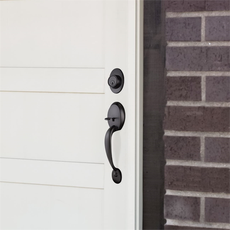 Coventry Brass Door Handleset with Lever and Deadbolt in Black