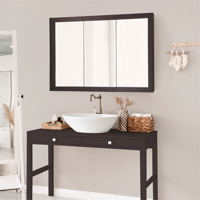 Ventura 48-Inch Assembled Wood Framed Medicine Cabinet Mirror in Espresso