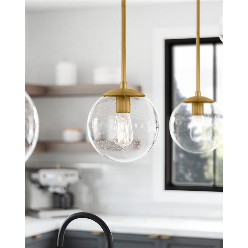 Gracelyn Pendant with Clear Seedy Glass Globe Shade in Satin Gold