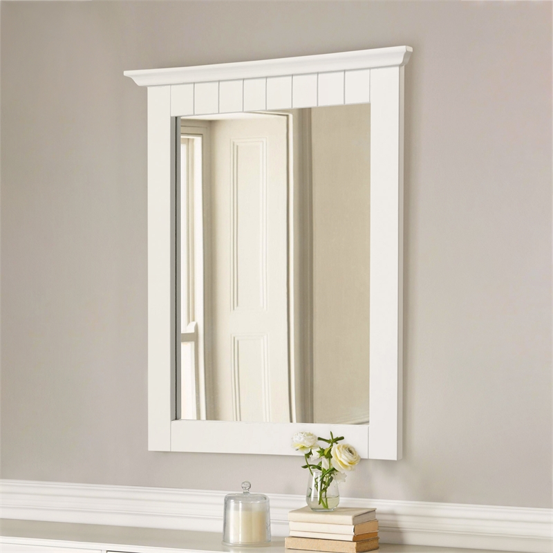 Cottage Wall Mounted Wood Framed Vanity Mirror in White 21-Inch