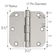 3.5-Inch Stainless Steel Door Hinges in Silver Satin Nickel 10-Pack