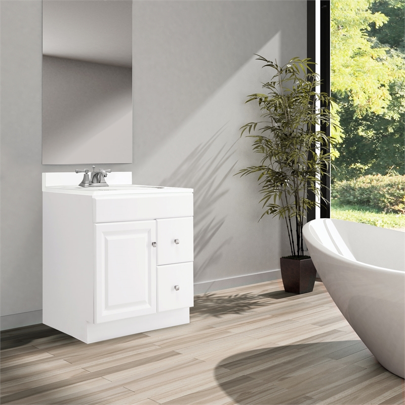 Wyndham Ready to Assemble Wood Vanity Cabinet Without Top in White 30-Inch