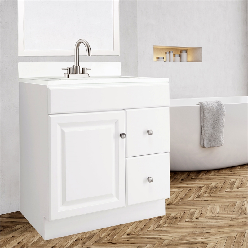 Wyndham Ready to Assemble Wood Vanity Cabinet Without Top in White 30-Inch