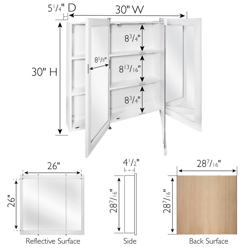 Concord 30-Inch Wood Medicine Cabinet in White Gloss