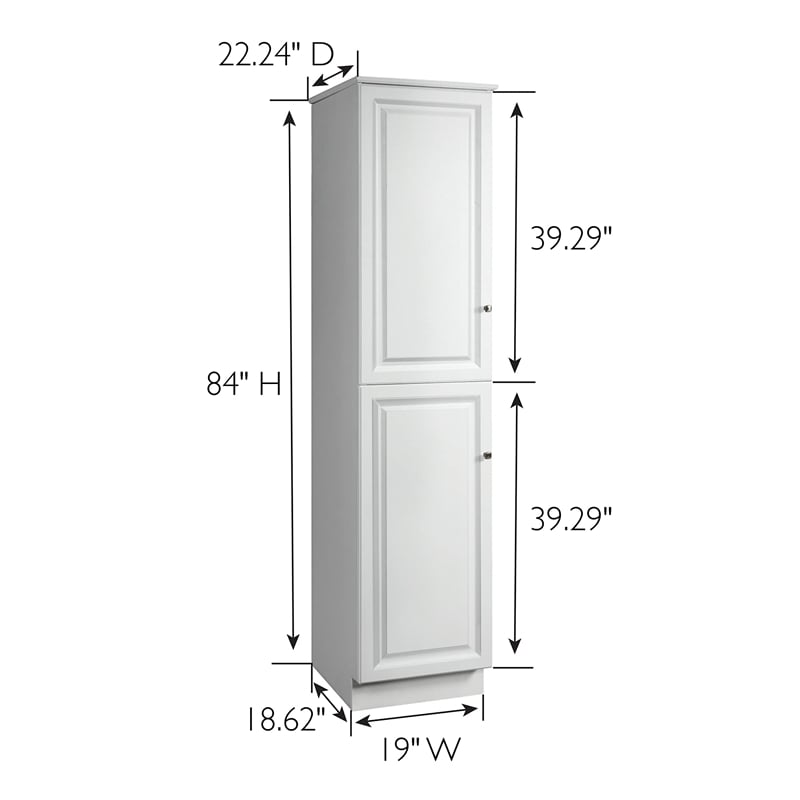 Wyndham 19 Inch 2-Door Bathroom Wood Linen Storage Floor Cabinet in White