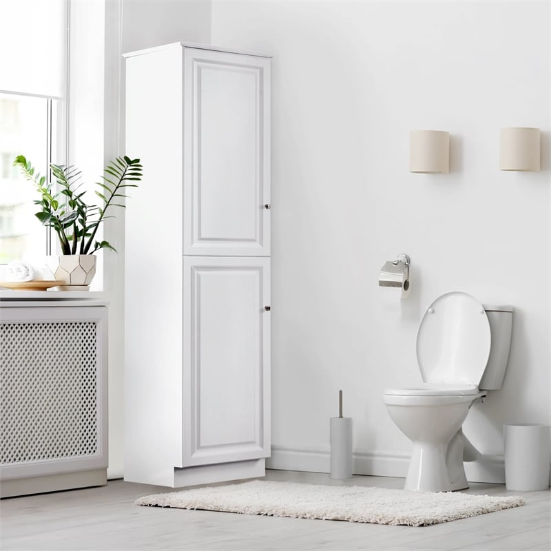 Wyndham 19 Inch 2-Door Bathroom Wood Linen Storage Floor Cabinet in White