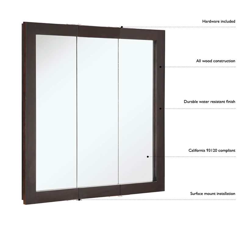 Ventura 30-Inch Assembled Bathroom Medicine Wood Cabinet in Espresso