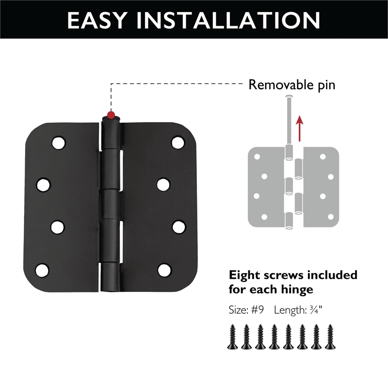Radius 8-Hole Door Hinge in Stainless Steel Matte Black 10-Pack